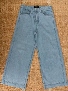 GAP Blue and White Pinstripe High-Rise Wide-Leg Crop Jeans. Size 28r great shape